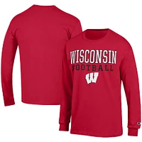Men's Champion Red Wisconsin Badgers Football Stack Long Sleeve T-Shirt