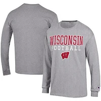 Men's Champion Heather Gray Wisconsin Badgers Football Stack Long Sleeve T-Shirt