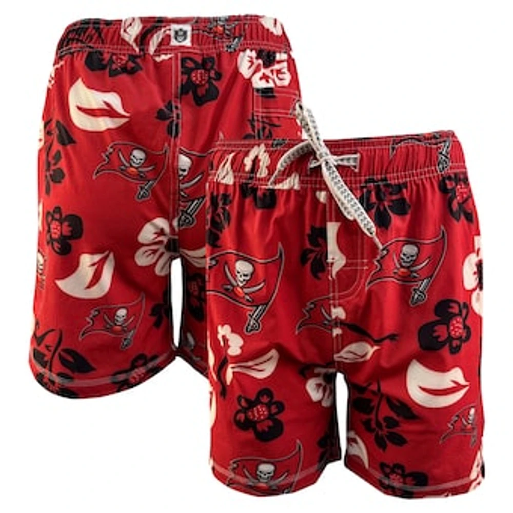 Youth Wes & Willy Red Tampa Bay Buccaneers Floral Volley Swim Trunks