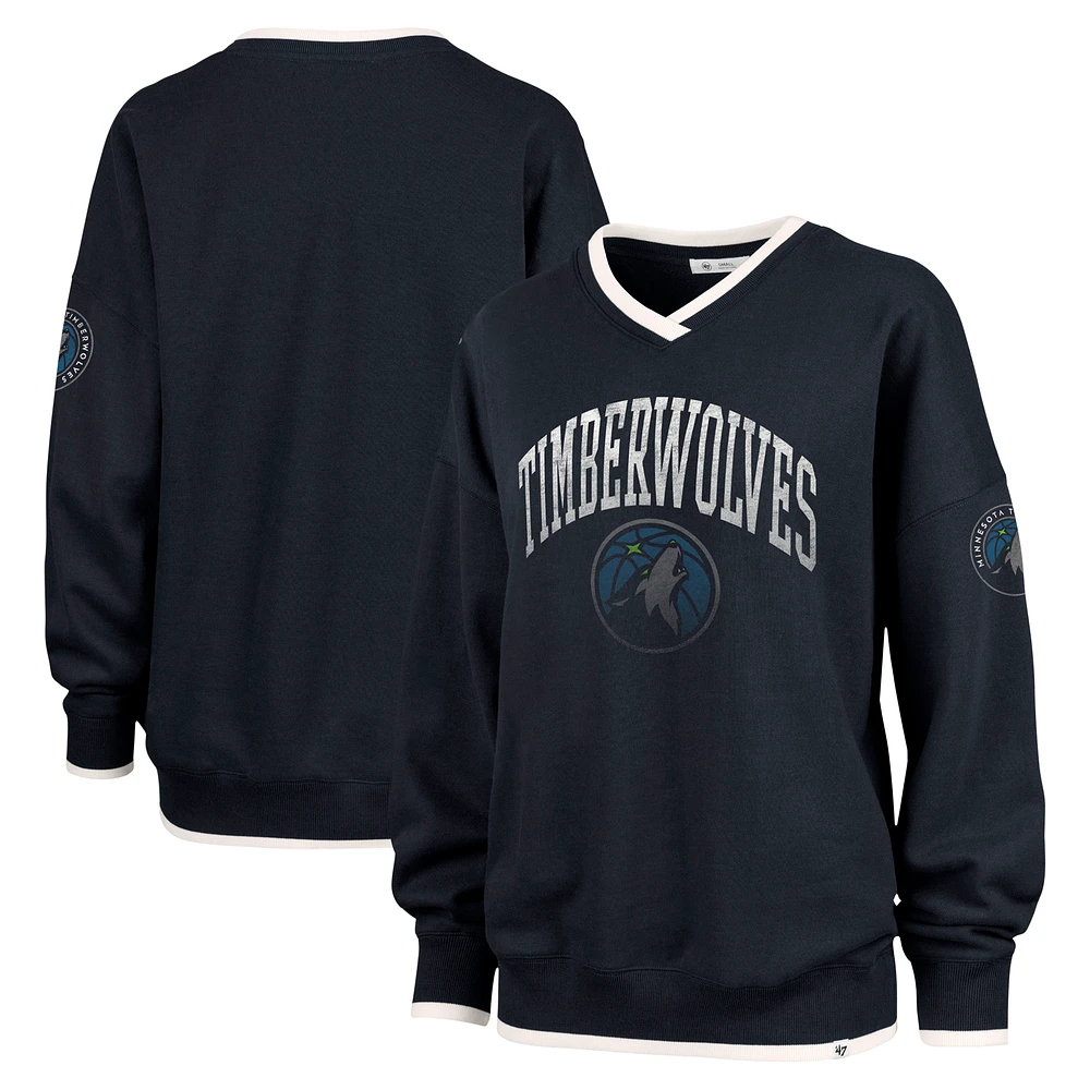 Women's '47  Navy Minnesota Timberwolves Rise Wax Pack Daze '80s Oversize Pullover Sweatshirt