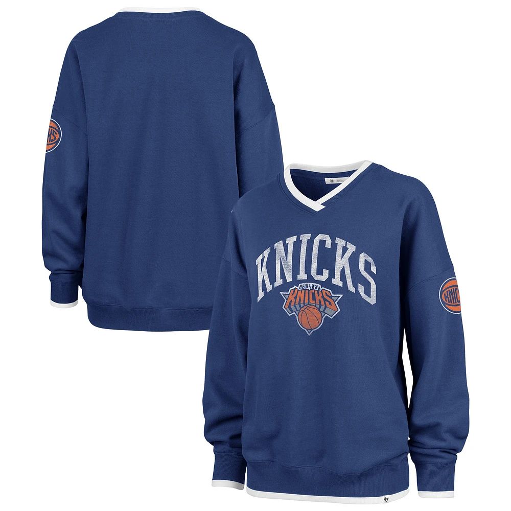 Women's '47  Blue New York Knicks Rise Wax Pack Daze '80s Oversized Pullover Sweatshirt