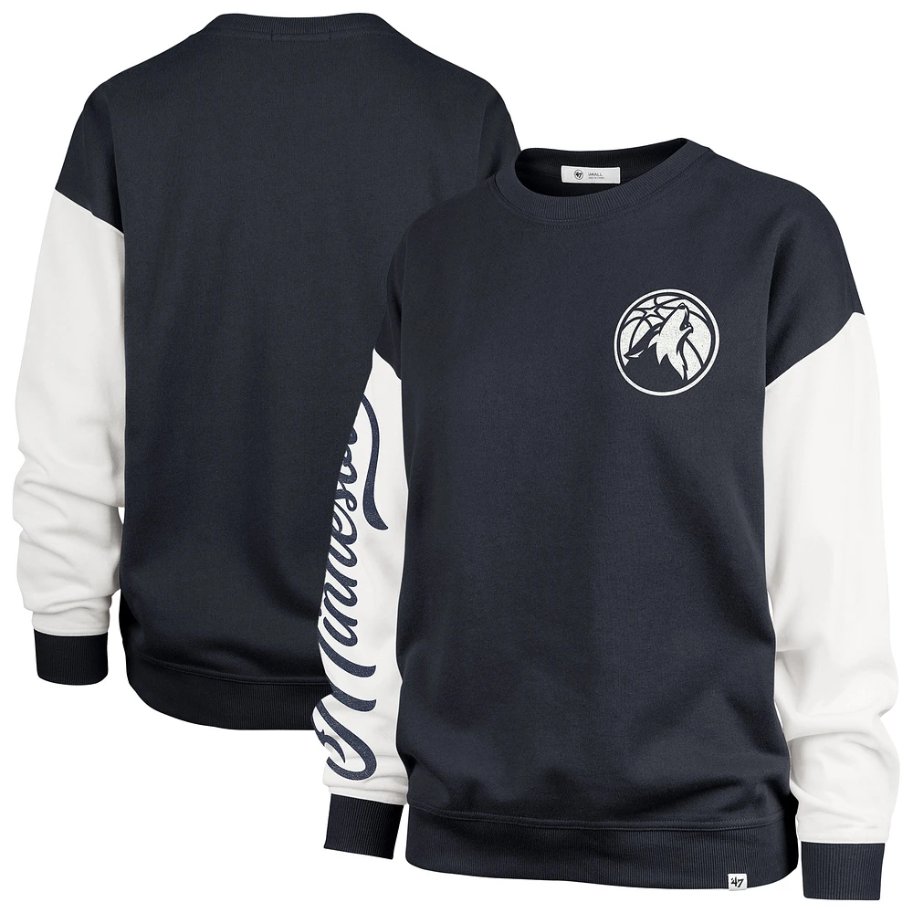 Women's '47 Navy Minnesota Timberwolves  Rise Andie Oversized Pullover Sweatshirt