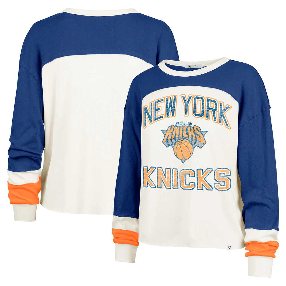 Women's '47  Cream New York Knicks Curve Raglan Long Sleeve T-Shirt