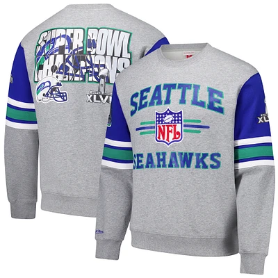 Men's Mitchell & Ness Heather Gray Seattle Seahawks All Over 4.0 Vintage Logo Pullover Sweatshirt