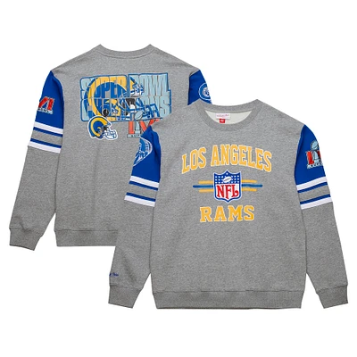 Men's Mitchell & Ness Heather Gray Los Angeles Rams All Over 4.0 Vintage Logo Pullover Sweatshirt