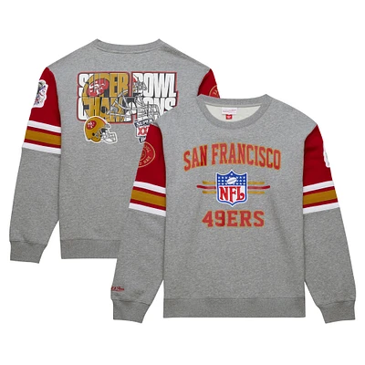 Men's Mitchell & Ness Heather Gray San Francisco 49ers All Over 4.0 Vintage Logo Pullover Sweatshirt