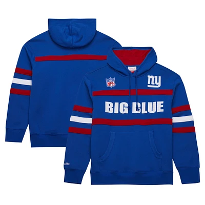 Men's  Royal New York Giants Vintage Logo Head Coach Fleece Pullover Hoodie