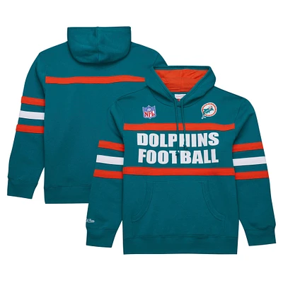 Men's  Aqua Miami Dolphins Vintage Logo Head Coach Fleece Pullover Hoodie