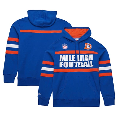 Men's  Royal Denver Broncos Vintage Logo Head Coach Fleece Pullover Hoodie