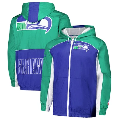 Men's Mitchell & Ness Royal Seattle Seahawks Big Shot Premium Full-Zip Windbreaker