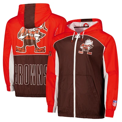 Men's Mitchell & Ness Brown Cleveland Browns Big Shot Premium Full-Zip Windbreaker