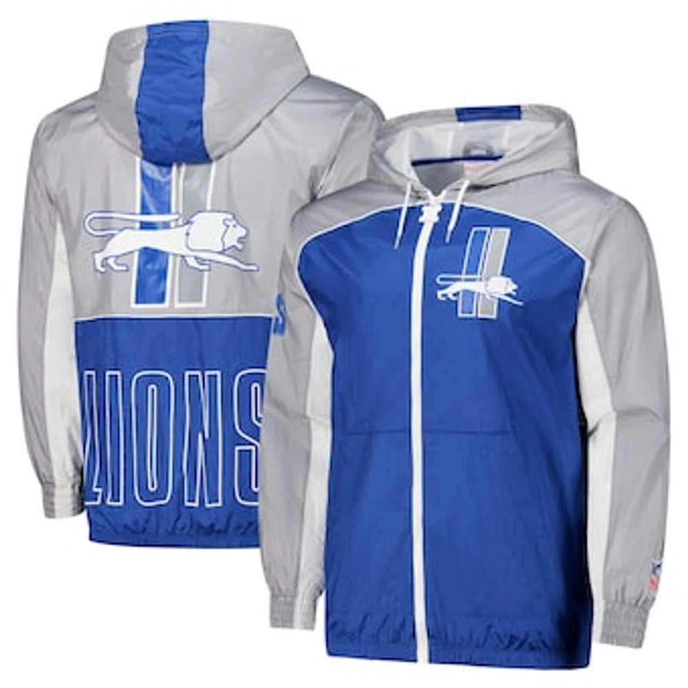 Men's Mitchell & Ness Blue Detroit Lions Big Shot Premium Full-Zip Windbreaker