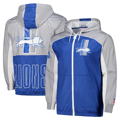 Men's Mitchell & Ness Blue Detroit Lions Big Shot Premium Full-Zip Windbreaker