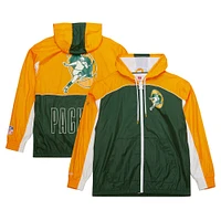 Men's Mitchell & Ness White Green Bay Packers Big Shot Premium Full-Zip Windbreaker