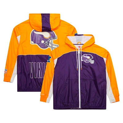 Men's Mitchell & Ness White Minnesota Vikings Big Shot Premium Full-Zip Windbreaker