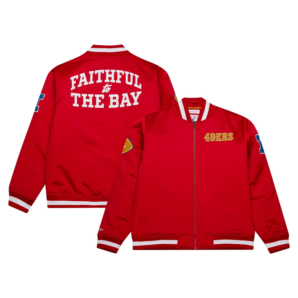 Men's Mitchell & Ness Scarlet San Francisco 49ers Heavyweight Full-Zip Satin Jacket