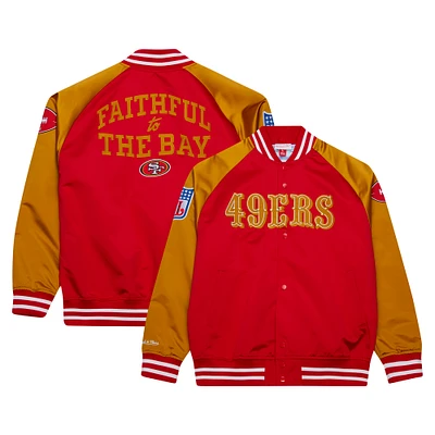 Men's Mitchell & Ness Scarlet San Francisco 49ers Color Blocked Vintage Logo Full-Snap Jacket