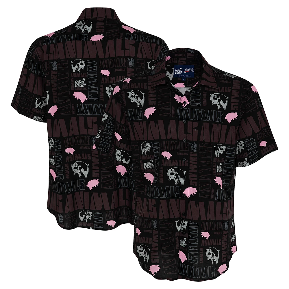 Men's Black Pink Floyd Pigs & Animals Button-Down Shirt