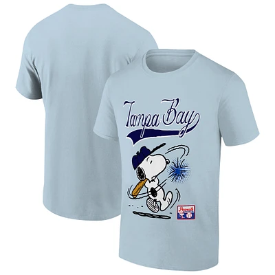Men's Ripple Junction Snoopy Light Blue Peanuts Tampa Bay Baseball Graphic T-Shirt
