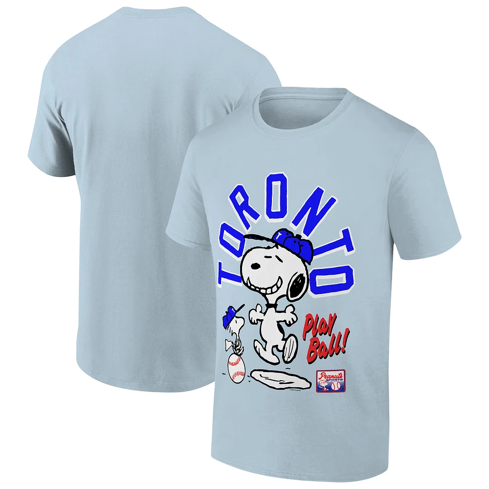 Men's Ripple Junction Snoopy Light Blue Peanuts Toronto Baseball Graphic T-Shirt