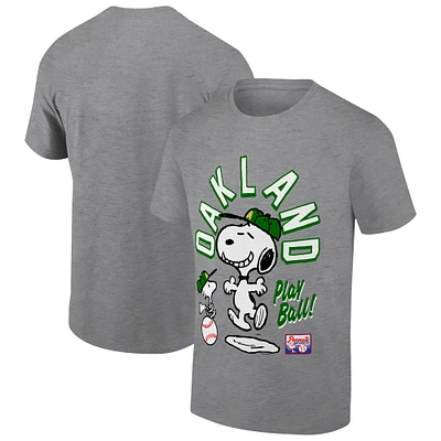 Men's Ripple Junction Snoopy Heather Gray Peanuts Oakland Baseball Graphic T-Shirt