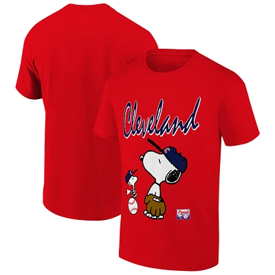 Men's Ripple Junction Snoopy Red Peanuts Cleveland Baseball Graphic T-Shirt
