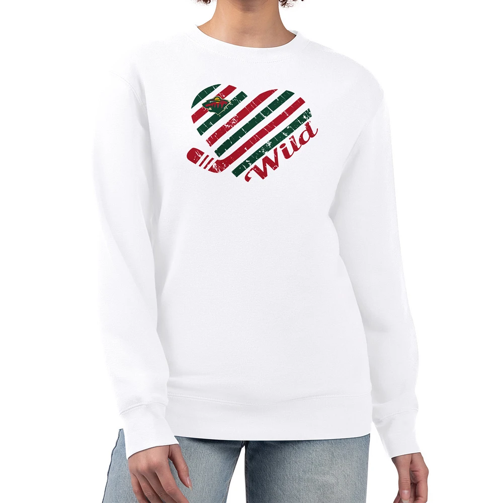 Women's G-III 4Her by Carl Banks White Minnesota Wild Heart Graphic Pullover Sweatshirt
