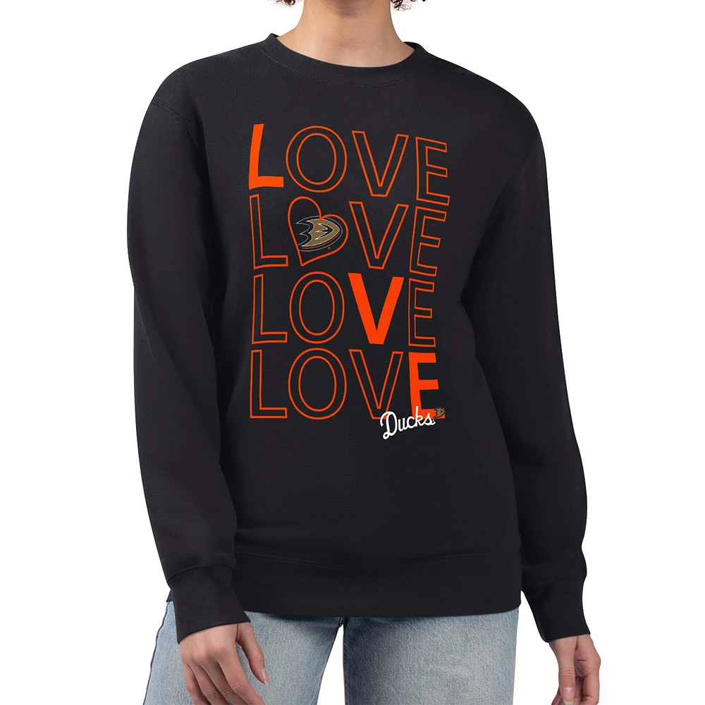 Women's G-III 4Her by Carl Banks Black Anaheim Ducks Lots Of Love Team Logo Graphic Pullover Sweatshirt