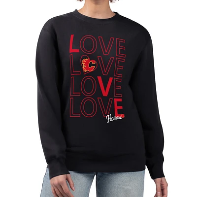 Women's G-III 4Her by Carl Banks  Black Calgary Flames Lots Of Love Team Logo Graphic Pullover Sweatshirt