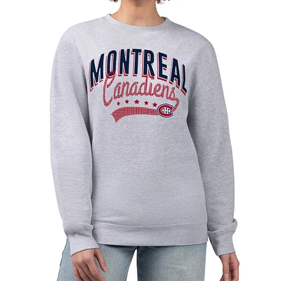 Women's G-III 4Her by Carl Banks  Heather Gray Montreal Canadiens Filigree Team Graphic Fleece Pullover Sweatshirt