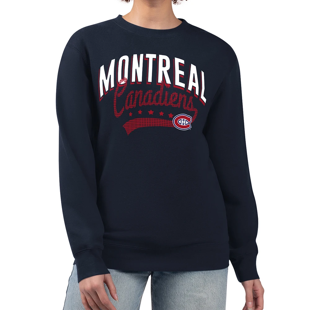 Women's G-III 4Her by Carl Banks Navy Montreal Canadiens Filigree Team Graphic Fleece Pullover Sweatshirt