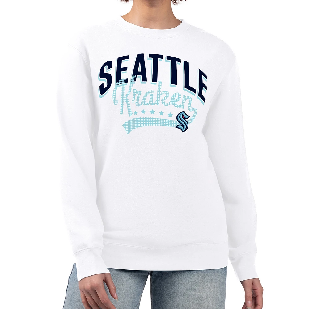 Women's G-III 4Her by Carl Banks White Seattle Kraken Filigree Team Graphic Fleece Pullover Sweatshirt
