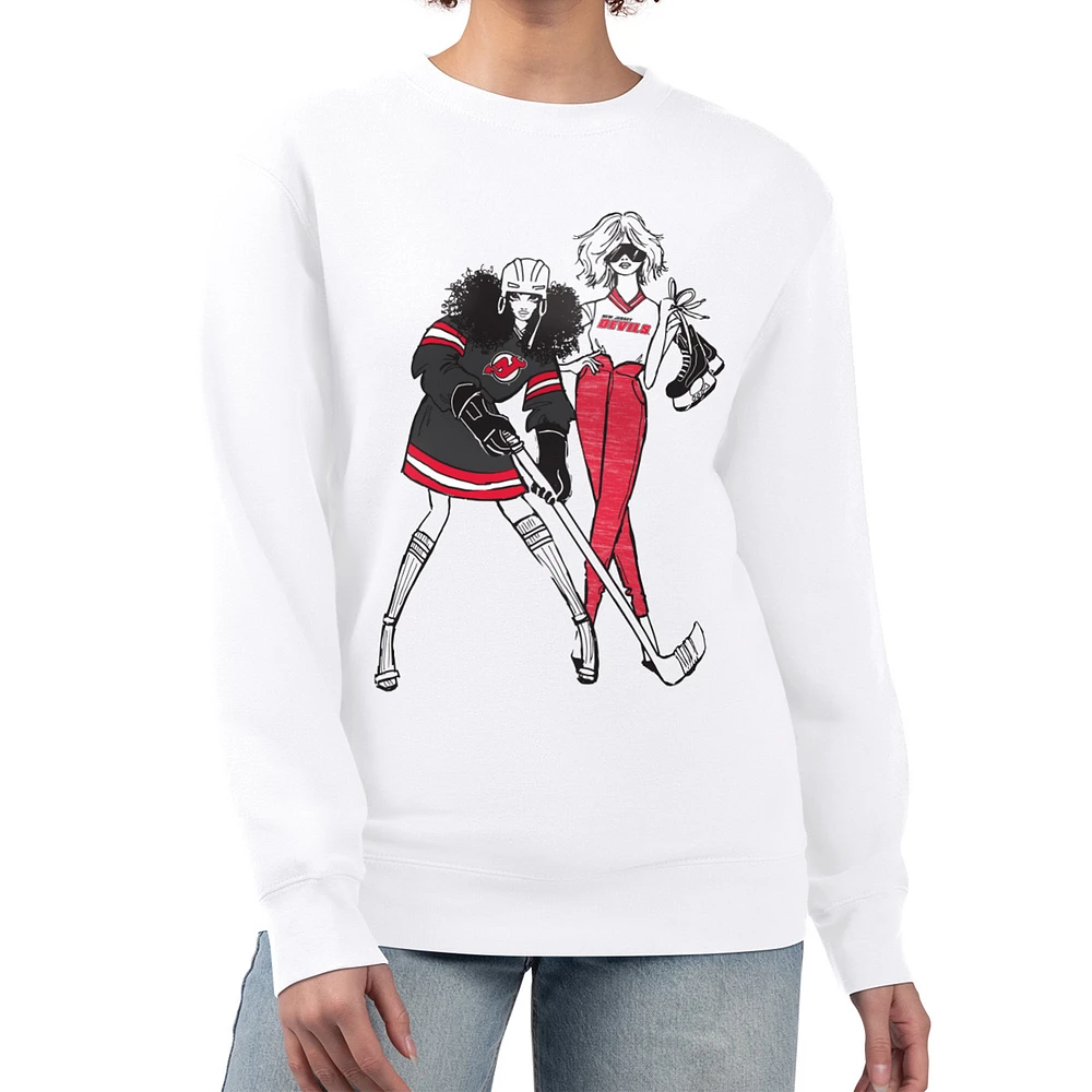 Women's G-III 4Her by Carl Banks White New Jersey Devils Hockey Girls Team Graphic Fleece Pullover Sweatshirt