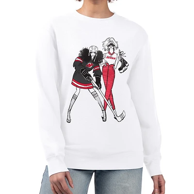 Women's G-III 4Her by Carl Banks  White New Jersey Devils Hockey Girls Team Graphic Fleece Pullover Sweatshirt