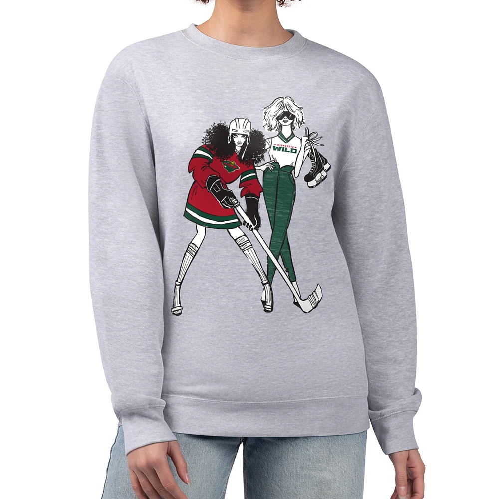 Women's G-III 4Her by Carl Banks Heather Gray Minnesota Wild Hockey Girls Team Graphic Fleece Pullover Sweatshirt