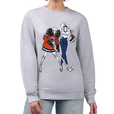 Women's G-III 4Her by Carl Banks  Heather Gray Edmonton Oilers Hockey Girls Team Graphic Fleece Pullover Sweatshirt