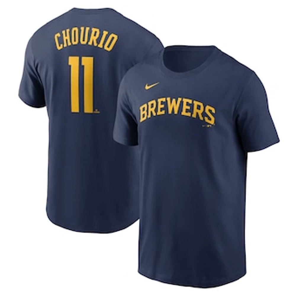 Men's Nike Jackson Chourio Navy Milwaukee Brewers Fuse Name & Number T-Shirt