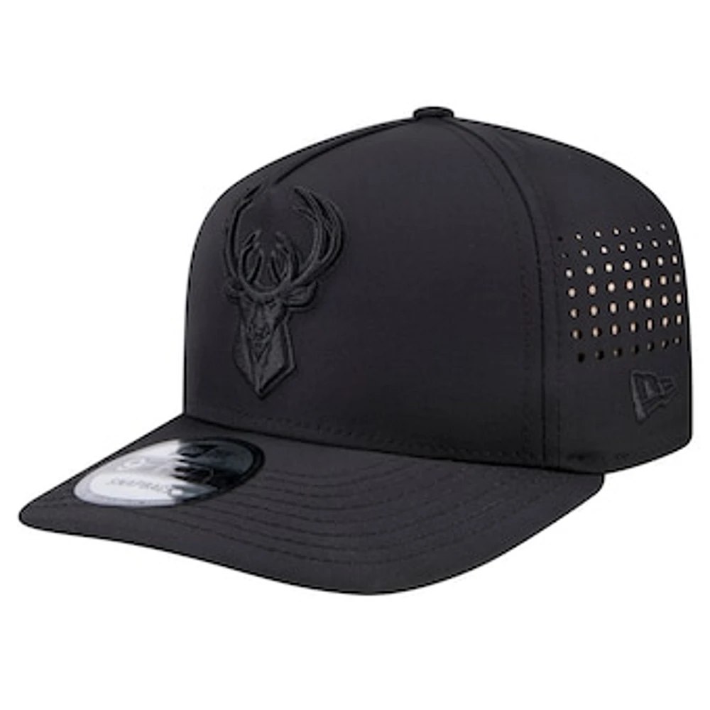 Men's New Era Black Milwaukee Bucks Vented 9FIFTY A-Frame Snapback Hat