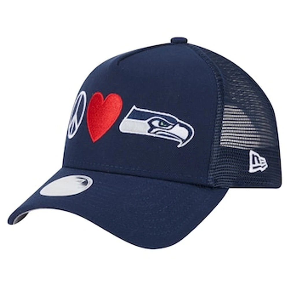 Women's New Era College Navy Seattle Seahawks Peace & Love Trucker 9FORTY Adjustable Hat