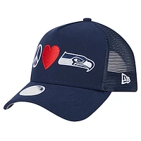 Women's New Era College Navy Seattle Seahawks Peace & Love Trucker 9FORTY Adjustable Hat