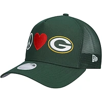 Women's New Era Green Green Bay Packers Peace & Love Trucker 9FORTY Adjustable Hat