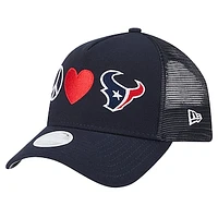 Women's New Era Navy Houston Texans Peace & Love Trucker 9FORTY Adjustable Hat