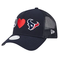 Women's New Era Navy Houston Texans Peace & Love Trucker 9FORTY Adjustable Hat