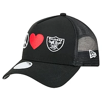 Women's New Era Black Las Vegas Raiders Peace & Love Trucker 9FORTY Adjustable Hat