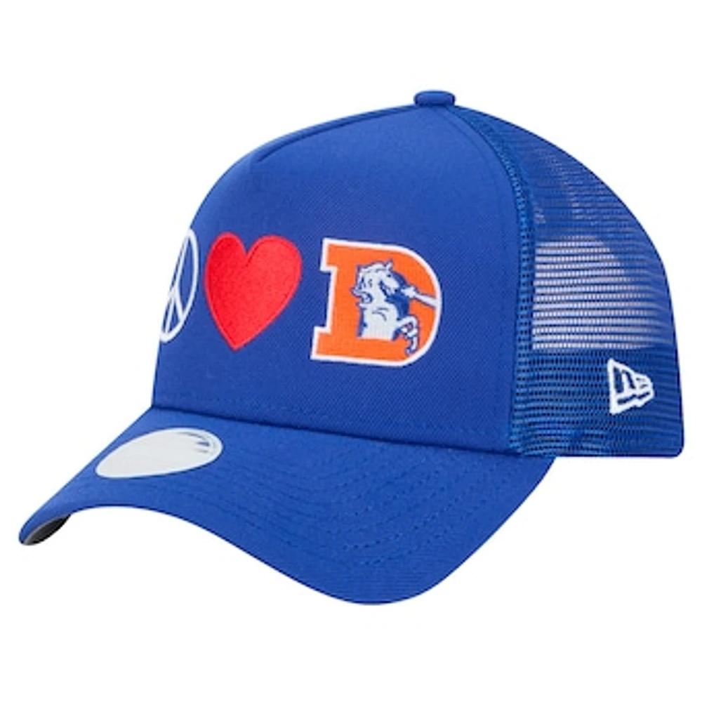 Women's New Era Royal Denver Broncos Peace & Love Trucker 9FORTY Adjustable Hat