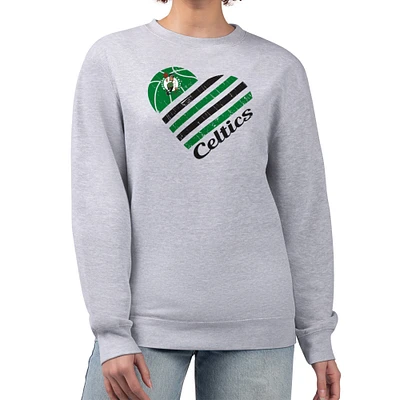 Women's G-III 4Her by Carl Banks  Heather Gray Boston Celtics Heart Graphic Fleece Pullover Sweatshirt