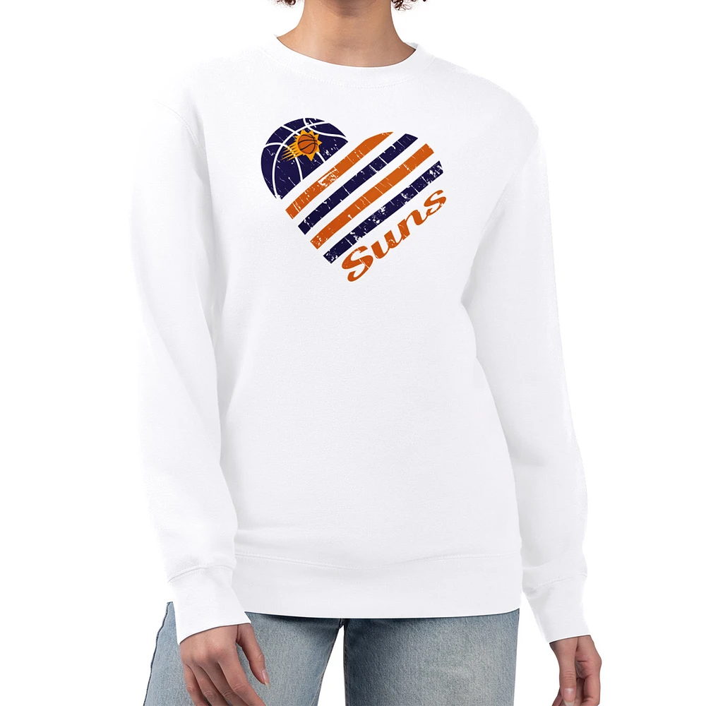 Women's G-III 4Her by Carl Banks White Phoenix Suns Heart Graphic Fleece Pullover Sweatshirt