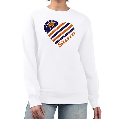Women's G-III 4Her by Carl Banks  White Phoenix Suns Heart Graphic Fleece Pullover Sweatshirt