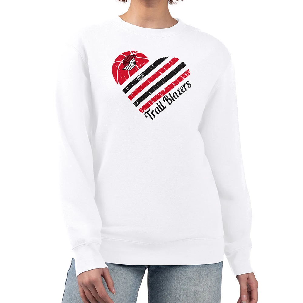 Women's G-III 4Her by Carl Banks White Portland Trail Blazers Heart Graphic Fleece Pullover Sweatshirt