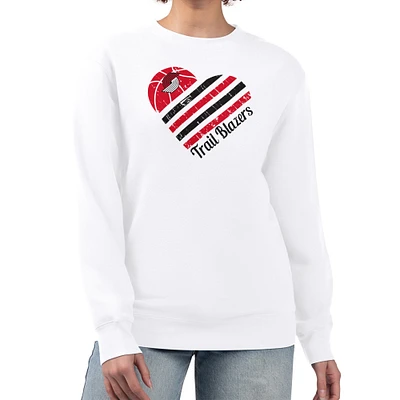 Women's G-III 4Her by Carl Banks  White Portland Trail Blazers Heart Graphic Fleece Pullover Sweatshirt